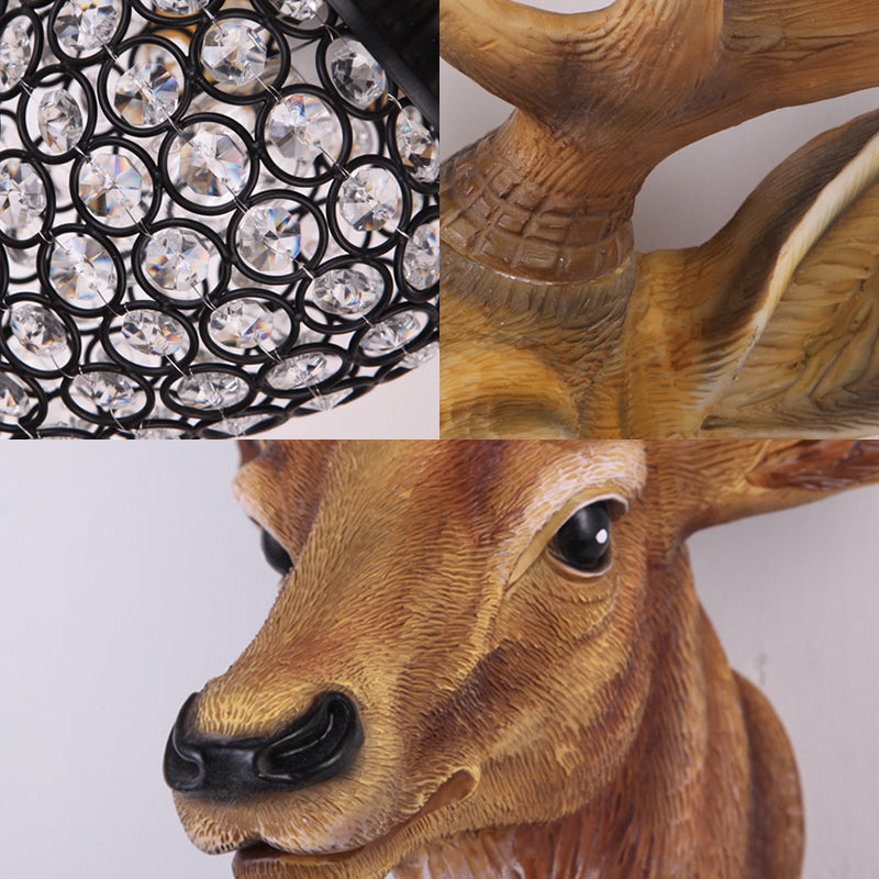 13"/26" W Single Resin Wall Light Fixture Country White/Yellow/Gold Deer Head Living Room Sconce Lamp with Teardrop Crystal Shade Clearhalo 'Wall Lamps & Sconces' 'Wall Lights' Lighting' 1909125