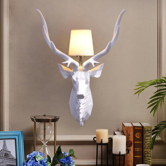 Resin White/Blue Sconce Ideas Engraved Deer 1 Light Rustic Style Wall Light Fixture with Cone Shade, 14.5"/20" Wide Clearhalo 'Wall Lamps & Sconces' 'Wall Lights' Lighting' 1909200