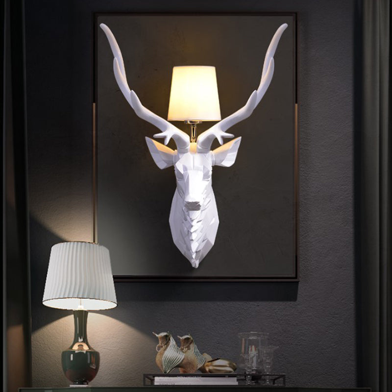 Resin White/Blue Sconce Ideas Engraved Deer 1 Light Rustic Style Wall Light Fixture with Cone Shade, 14.5"/20" Wide Clearhalo 'Wall Lamps & Sconces' 'Wall Lights' Lighting' 1909202