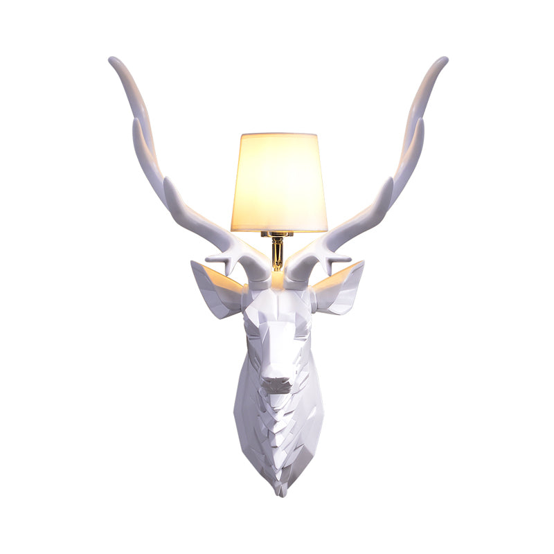 Resin White/Blue Sconce Ideas Engraved Deer 1 Light Rustic Style Wall Light Fixture with Cone Shade, 14.5"/20" Wide Clearhalo 'Wall Lamps & Sconces' 'Wall Lights' Lighting' 1909203