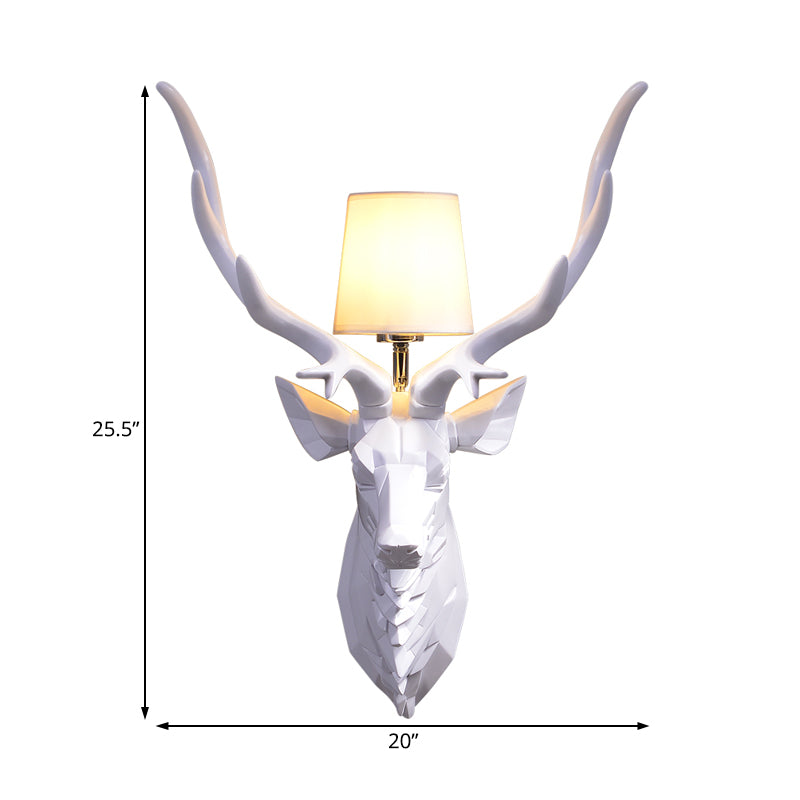 Resin White/Blue Sconce Ideas Engraved Deer 1 Light Rustic Style Wall Light Fixture with Cone Shade, 14.5"/20" Wide Clearhalo 'Wall Lamps & Sconces' 'Wall Lights' Lighting' 1909205