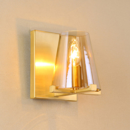 1 Head Wall Mount Light Colonialism Cone Shape Clear Glass Wall Sconce in Brass for Kitchen Clearhalo 'Wall Lamps & Sconces' 'Wall Lights' Lighting' 1909212