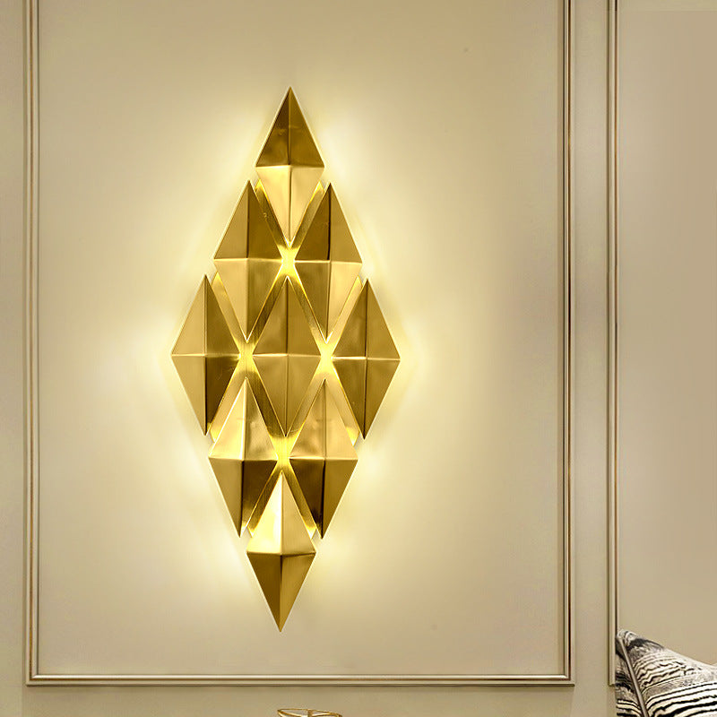 7"/11" W Rhombus Metal Sconce Light Colonial Style 9/4-Light Golden Wall Mounted Lighting Fixture Gold 11" Clearhalo 'Wall Lamps & Sconces' 'Wall Lights' Lighting' 1909233