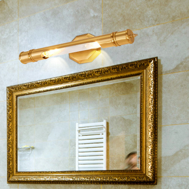 Brass Pole Wall Mounted Vanity Light Retro Metal 14"/18" Width 2 Bulbs Bathroom Sconce Lighting Clearhalo 'Vanity Lights' 'Wall Lights' Lighting' 1909251