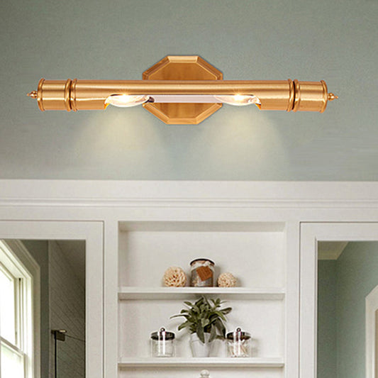 Brass Pole Wall Mounted Vanity Light Retro Metal 14"/18" Width 2 Bulbs Bathroom Sconce Lighting Clearhalo 'Vanity Lights' 'Wall Lights' Lighting' 1909253