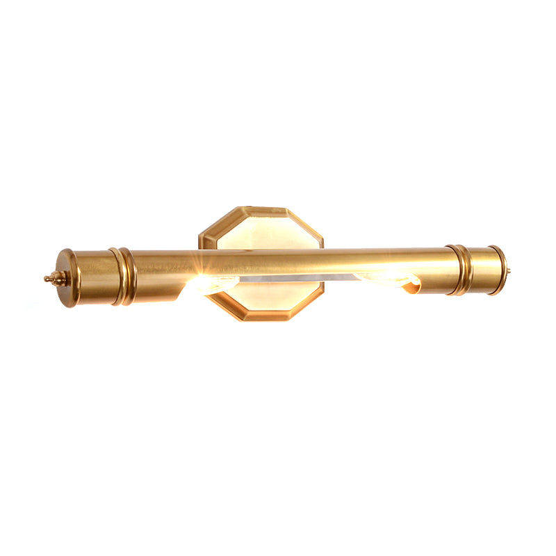 Brass Pole Wall Mounted Vanity Light Retro Metal 14"/18" Width 2 Bulbs Bathroom Sconce Lighting Clearhalo 'Vanity Lights' 'Wall Lights' Lighting' 1909254