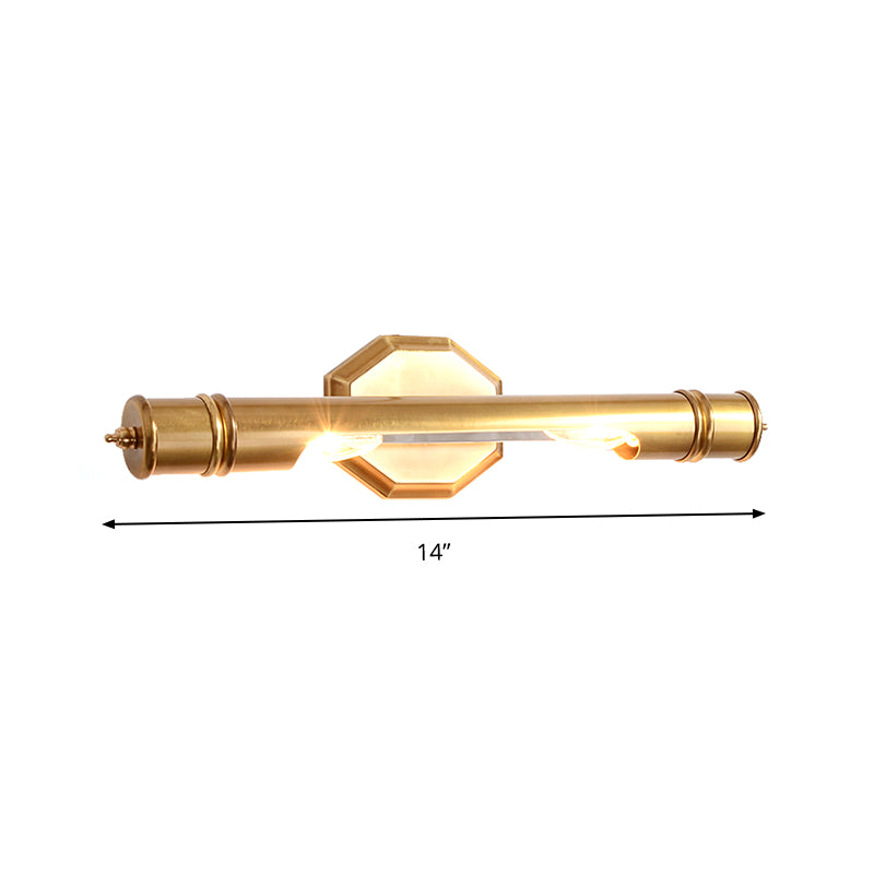 Brass Pole Wall Mounted Vanity Light Retro Metal 14"/18" Width 2 Bulbs Bathroom Sconce Lighting Clearhalo 'Vanity Lights' 'Wall Lights' Lighting' 1909255