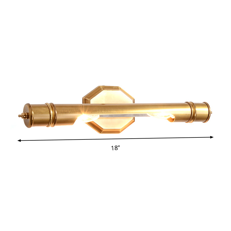 Brass Pole Wall Mounted Vanity Light Retro Metal 14"/18" Width 2 Bulbs Bathroom Sconce Lighting Clearhalo 'Vanity Lights' 'Wall Lights' Lighting' 1909256