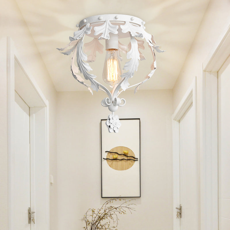 Single Inverted Leaf Crown Flush Light Rustic Grey/White/Gold Metal Ceiling Mounted Lamp for Corridor Clearhalo 'Ceiling Lights' 'Close To Ceiling Lights' 'Close to ceiling' 'Flush mount' Lighting' 1909267