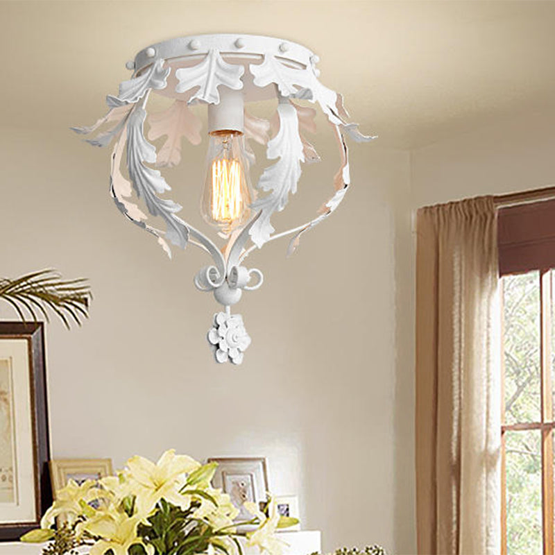 Single Inverted Leaf Crown Flush Light Rustic Grey/White/Gold Metal Ceiling Mounted Lamp for Corridor White Clearhalo 'Ceiling Lights' 'Close To Ceiling Lights' 'Close to ceiling' 'Flush mount' Lighting' 1909268