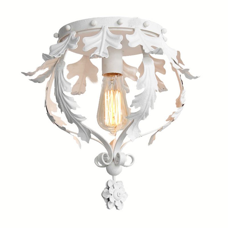 Single Inverted Leaf Crown Flush Light Rustic Grey/White/Gold Metal Ceiling Mounted Lamp for Corridor Clearhalo 'Ceiling Lights' 'Close To Ceiling Lights' 'Close to ceiling' 'Flush mount' Lighting' 1909269