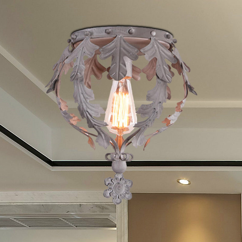 Single Inverted Leaf Crown Flush Light Rustic Grey/White/Gold Metal Ceiling Mounted Lamp for Corridor Clearhalo 'Ceiling Lights' 'Close To Ceiling Lights' 'Close to ceiling' 'Flush mount' Lighting' 1909271