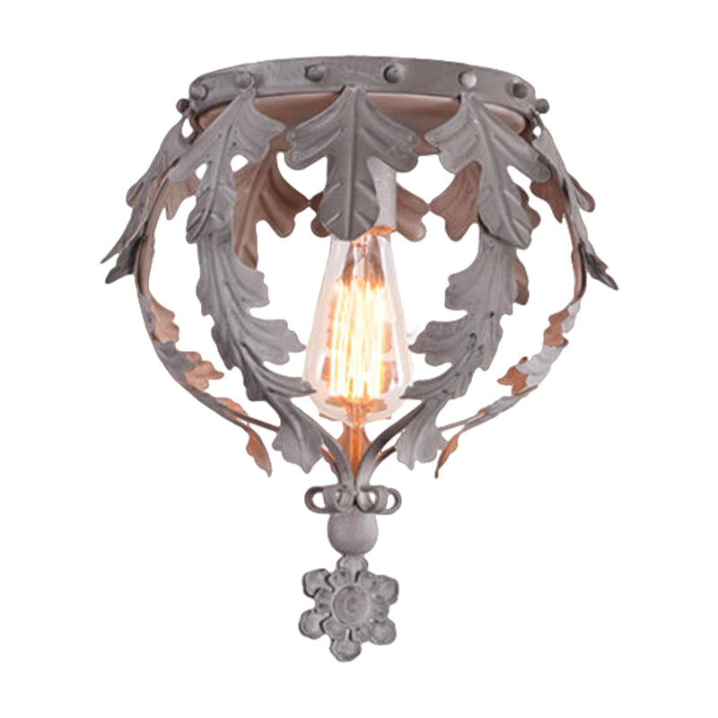 Single Inverted Leaf Crown Flush Light Rustic Grey/White/Gold Metal Ceiling Mounted Lamp for Corridor Clearhalo 'Ceiling Lights' 'Close To Ceiling Lights' 'Close to ceiling' 'Flush mount' Lighting' 1909273