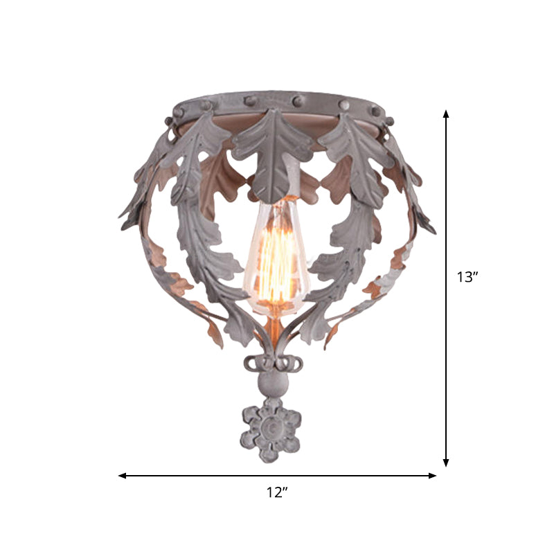 Single Inverted Leaf Crown Flush Light Rustic Grey/White/Gold Metal Ceiling Mounted Lamp for Corridor Clearhalo 'Ceiling Lights' 'Close To Ceiling Lights' 'Close to ceiling' 'Flush mount' Lighting' 1909274