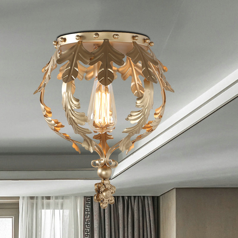 Single Inverted Leaf Crown Flush Light Rustic Grey/White/Gold Metal Ceiling Mounted Lamp for Corridor Clearhalo 'Ceiling Lights' 'Close To Ceiling Lights' 'Close to ceiling' 'Flush mount' Lighting' 1909276