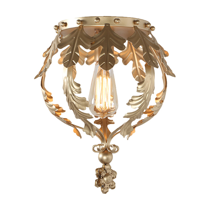 Single Inverted Leaf Crown Flush Light Rustic Grey/White/Gold Metal Ceiling Mounted Lamp for Corridor Clearhalo 'Ceiling Lights' 'Close To Ceiling Lights' 'Close to ceiling' 'Flush mount' Lighting' 1909278