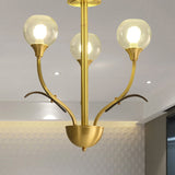 Ball Clear Glass Flushmount Lighting Vintage 3/6 Heads Sitting Room Semi Flush Chandelier in Brass 3 Brass Clearhalo 'Ceiling Lights' 'Close To Ceiling Lights' 'Close to ceiling' 'Semi-flushmount' Lighting' 1909284