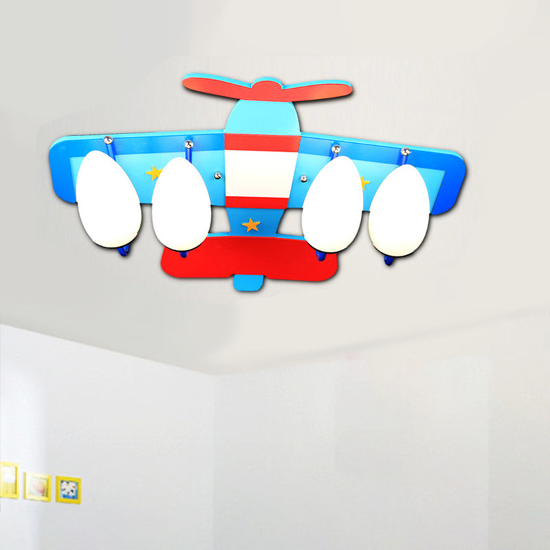 Aircraft Ceiling Mounted Lamp Cartoon Milk Glass 4 Bulbs Blue Flush Mount Lighting Fixture Blue Clearhalo 'Ceiling Lights' 'Close To Ceiling Lights' 'Close to ceiling' 'Flush mount' Lighting' 1909298