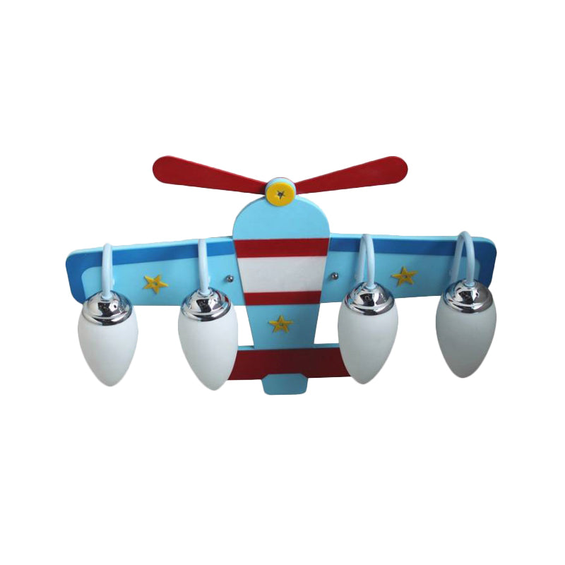 Aircraft Ceiling Mounted Lamp Cartoon Milk Glass 4 Bulbs Blue Flush Mount Lighting Fixture Clearhalo 'Ceiling Lights' 'Close To Ceiling Lights' 'Close to ceiling' 'Flush mount' Lighting' 1909300