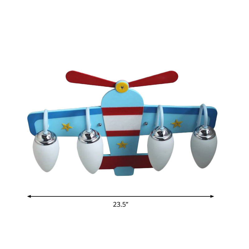 Aircraft Ceiling Mounted Lamp Cartoon Milk Glass 4 Bulbs Blue Flush Mount Lighting Fixture Clearhalo 'Ceiling Lights' 'Close To Ceiling Lights' 'Close to ceiling' 'Flush mount' Lighting' 1909301