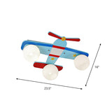 Cartoon 3/4-Light Flushmount Blue Airplane Close to Ceiling Lamp with Oval White Glass Shade, Warm/White Light Clearhalo 'Ceiling Lights' 'Close To Ceiling Lights' 'Close to ceiling' 'Flush mount' Lighting' 1909309