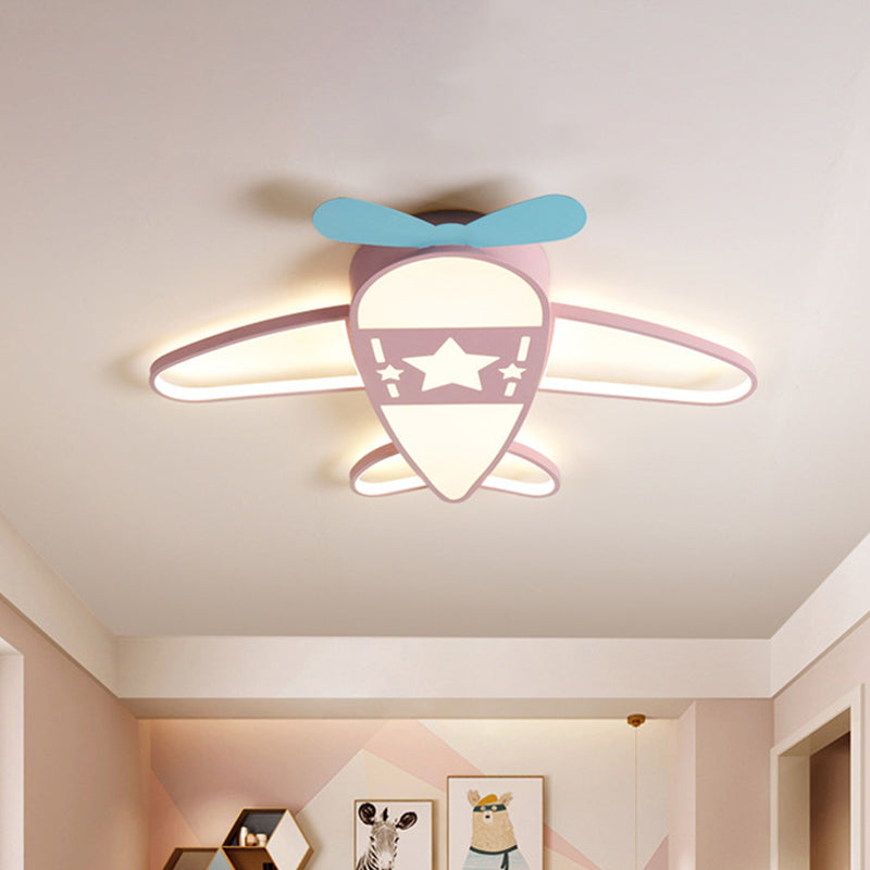 Plane Shaped Acrylic Ceiling Lighting Simple Pink/Blue LED Flush Mount Fixture in White/3 Color Light Pink Clearhalo 'Ceiling Lights' 'Close To Ceiling Lights' 'Close to ceiling' 'Flush mount' Lighting' 1909310