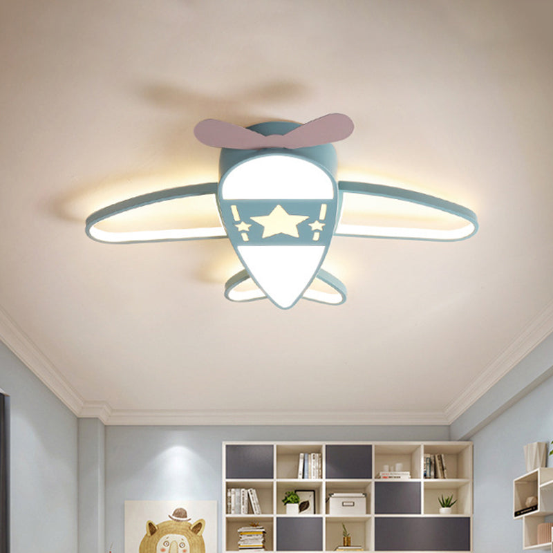 Plane Shaped Acrylic Ceiling Lighting Simple Pink/Blue LED Flush Mount Fixture in White/3 Color Light Blue Clearhalo 'Ceiling Lights' 'Close To Ceiling Lights' 'Close to ceiling' 'Flush mount' Lighting' 1909315