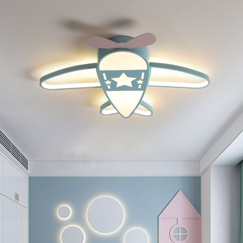 Plane Shaped Acrylic Ceiling Lighting Simple Pink/Blue LED Flush Mount Fixture in White/3 Color Light Clearhalo 'Ceiling Lights' 'Close To Ceiling Lights' 'Close to ceiling' 'Flush mount' Lighting' 1909317