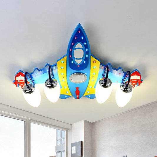 Cartoon Plane Ceiling Light Fixture Frosted Glass 4 Lights Kids Room Flushmount in Blue Blue Clearhalo 'Ceiling Lights' 'Close To Ceiling Lights' 'Close to ceiling' 'Flush mount' Lighting' 1909319