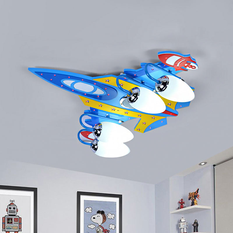 Cartoon Plane Ceiling Light Fixture Frosted Glass 4 Lights Kids Room Flushmount in Blue Clearhalo 'Ceiling Lights' 'Close To Ceiling Lights' 'Close to ceiling' 'Flush mount' Lighting' 1909320