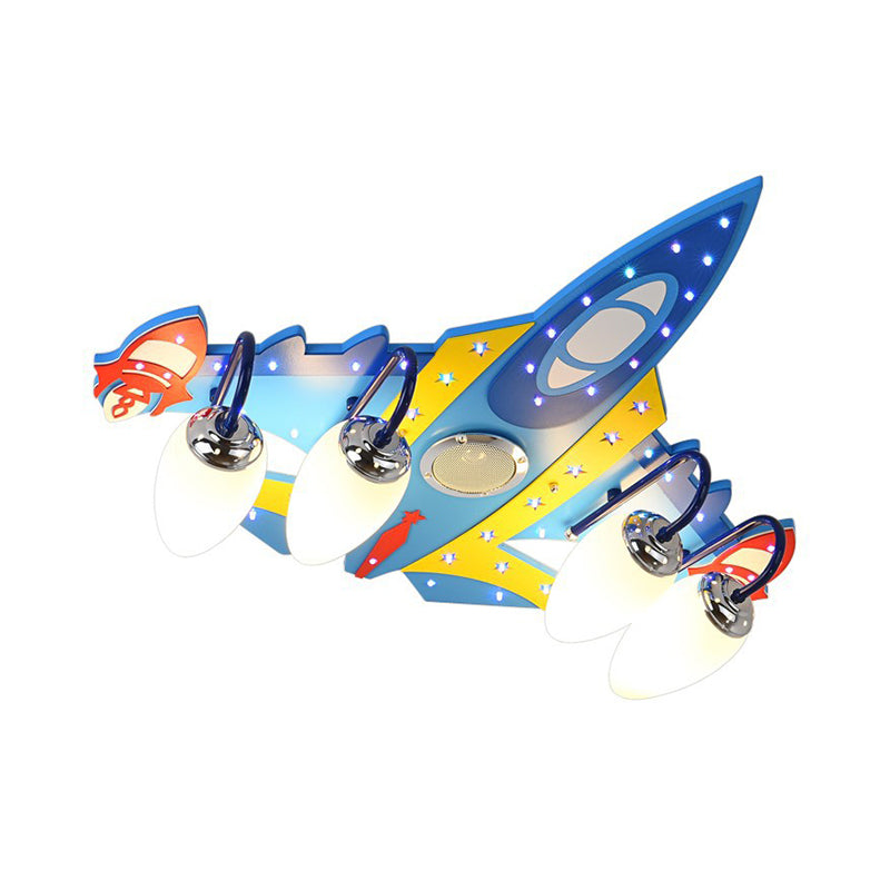 Cartoon Plane Ceiling Light Fixture Frosted Glass 4 Lights Kids Room Flushmount in Blue Clearhalo 'Ceiling Lights' 'Close To Ceiling Lights' 'Close to ceiling' 'Flush mount' Lighting' 1909321