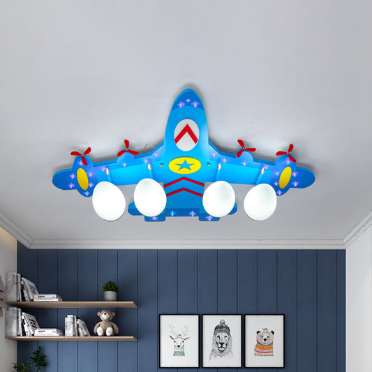 Plane Ceiling Mounted Lamp Kids Style Wooden 4 Lights Boys Bedroom Flush Mount in Warm/White Light/Second Gear Blue Clearhalo 'Ceiling Lights' 'Close To Ceiling Lights' 'Close to ceiling' 'Flush mount' Lighting' 1909339