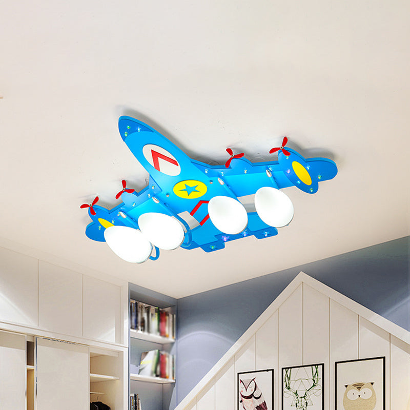 Plane Ceiling Mounted Lamp Kids Style Wooden 4 Lights Boys Bedroom Flush Mount in Warm/White Light/Second Gear Clearhalo 'Ceiling Lights' 'Close To Ceiling Lights' 'Close to ceiling' 'Flush mount' Lighting' 1909340