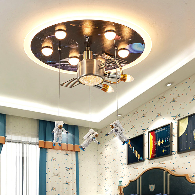 Kids 9-Bulb Ceiling Flush Mount Black Space Satellite Flushmount Lighting with Acrylic Shade Black Clearhalo 'Ceiling Lights' 'Close To Ceiling Lights' 'Close to ceiling' 'Flush mount' Lighting' 1909402