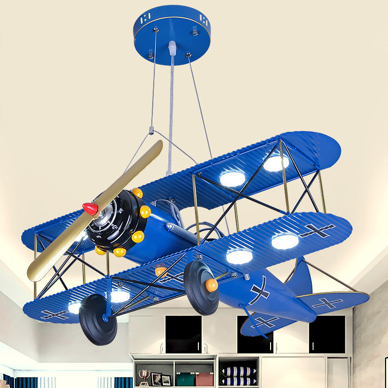 LED Biplane Hanging Lamp Kit Cartoon Metallic Yellow/Dark Blue-Yellow/Blue Chandelier Lighting for Nursery Clearhalo 'Ceiling Lights' 'Chandeliers' Lighting' options 1909411