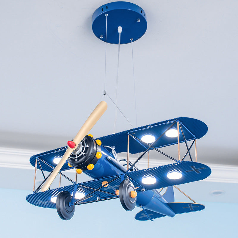 LED Biplane Hanging Lamp Kit Cartoon Metallic Yellow/Dark Blue-Yellow/Blue Chandelier Lighting for Nursery Clearhalo 'Ceiling Lights' 'Chandeliers' Lighting' options 1909412