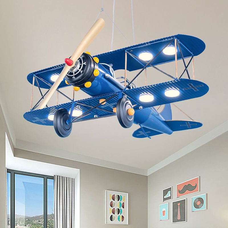 LED Biplane Hanging Lamp Kit Cartoon Metallic Yellow/Dark Blue-Yellow/Blue Chandelier Lighting for Nursery Clearhalo 'Ceiling Lights' 'Chandeliers' Lighting' options 1909413