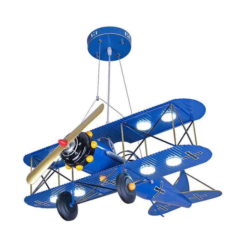 LED Biplane Hanging Lamp Kit Cartoon Metallic Yellow/Dark Blue-Yellow/Blue Chandelier Lighting for Nursery Clearhalo 'Ceiling Lights' 'Chandeliers' Lighting' options 1909414