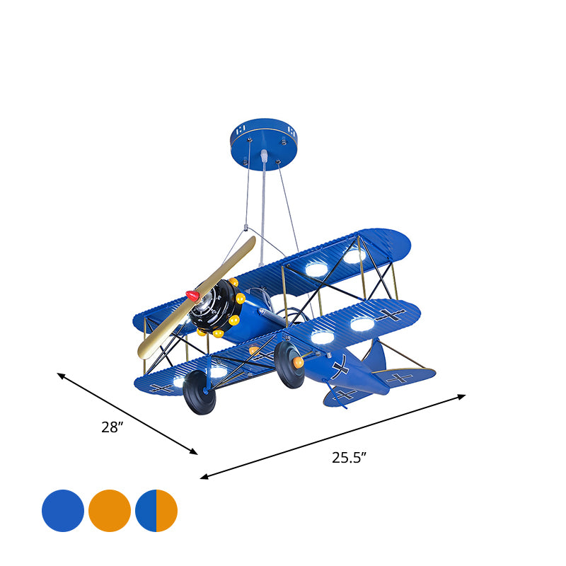 LED Biplane Hanging Lamp Kit Cartoon Metallic Yellow/Dark Blue-Yellow/Blue Chandelier Lighting for Nursery Clearhalo 'Ceiling Lights' 'Chandeliers' Lighting' options 1909415