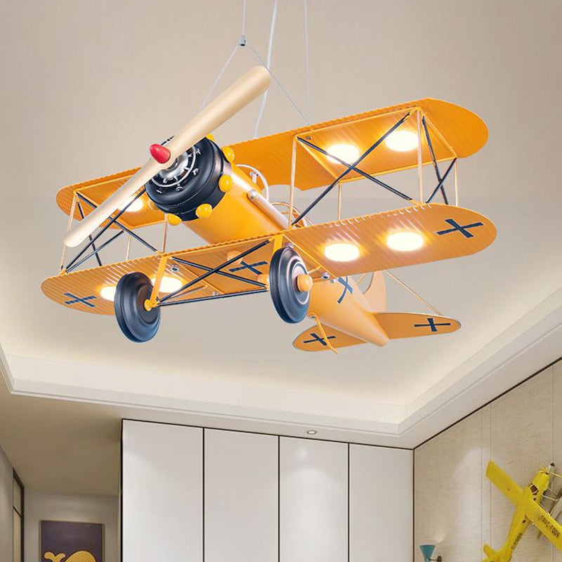 LED Biplane Hanging Lamp Kit Cartoon Metallic Yellow/Dark Blue-Yellow/Blue Chandelier Lighting for Nursery Clearhalo 'Ceiling Lights' 'Chandeliers' Lighting' options 1909416