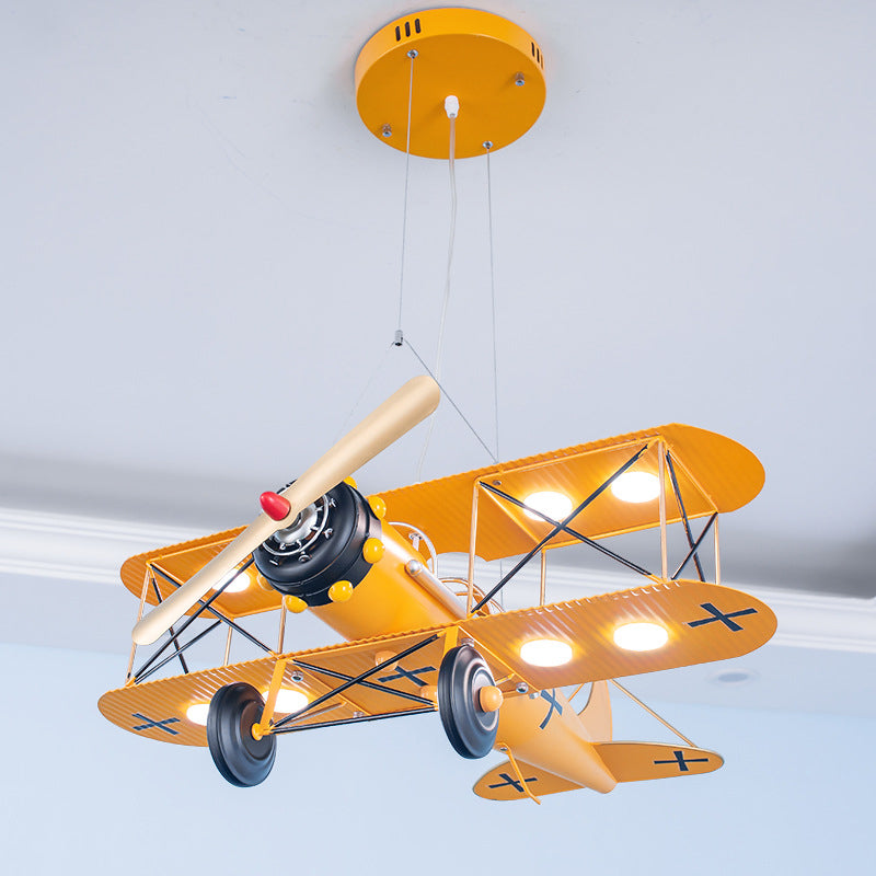 LED Biplane Hanging Lamp Kit Cartoon Metallic Yellow/Dark Blue-Yellow/Blue Chandelier Lighting for Nursery Clearhalo 'Ceiling Lights' 'Chandeliers' Lighting' options 1909417