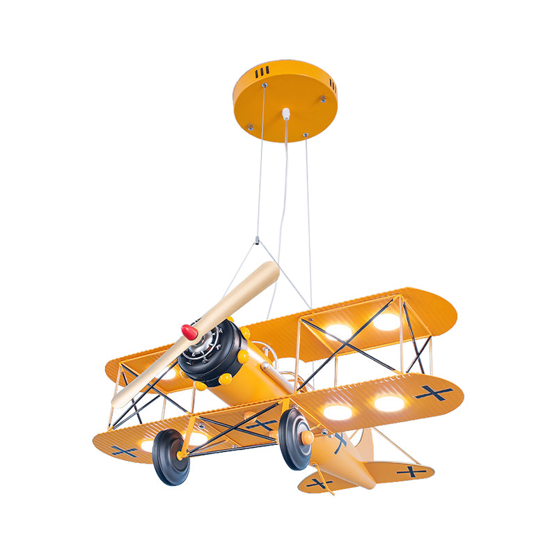 LED Biplane Hanging Lamp Kit Cartoon Metallic Yellow/Dark Blue-Yellow/Blue Chandelier Lighting for Nursery Clearhalo 'Ceiling Lights' 'Chandeliers' Lighting' options 1909418