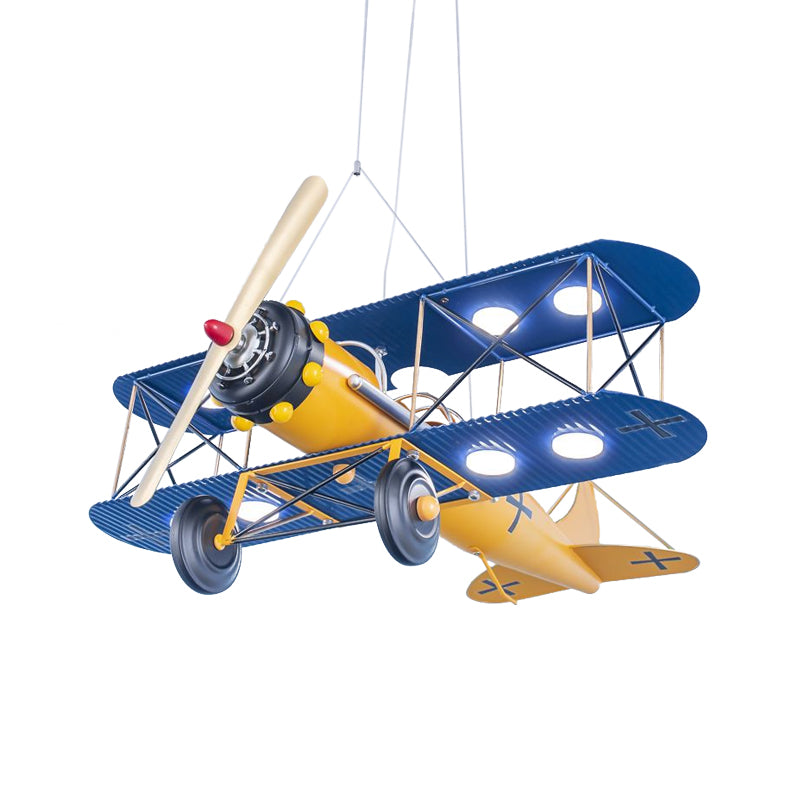 LED Biplane Hanging Lamp Kit Cartoon Metallic Yellow/Dark Blue-Yellow/Blue Chandelier Lighting for Nursery Clearhalo 'Ceiling Lights' 'Chandeliers' Lighting' options 1909422