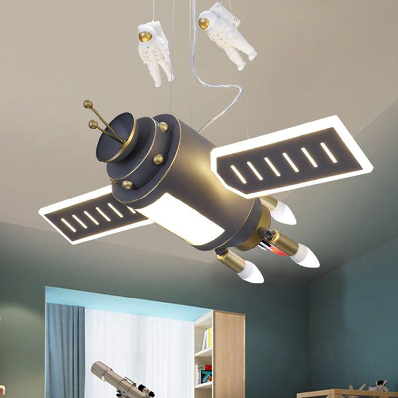 Space Satellite Astronaut Pendant Lamp Kids Resin Dark Grey LED Chandelier Light for Bedroom Clearhalo 'Ceiling Lights' 'Chandeliers' Lighting' options 1909423