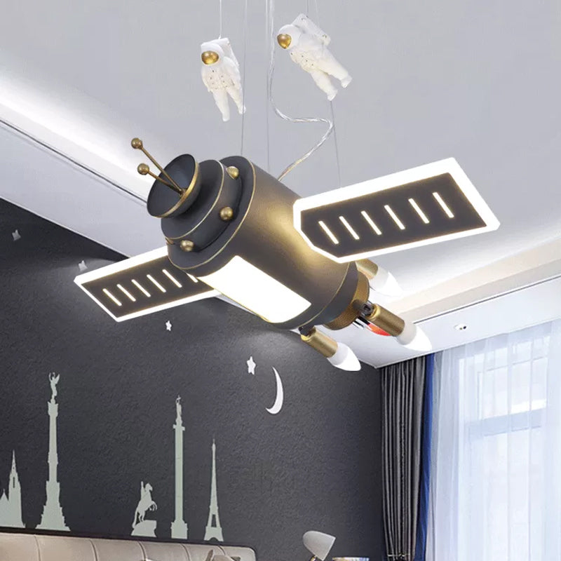 Space Satellite Astronaut Pendant Lamp Kids Resin Dark Grey LED Chandelier Light for Bedroom Clearhalo 'Ceiling Lights' 'Chandeliers' Lighting' options 1909424