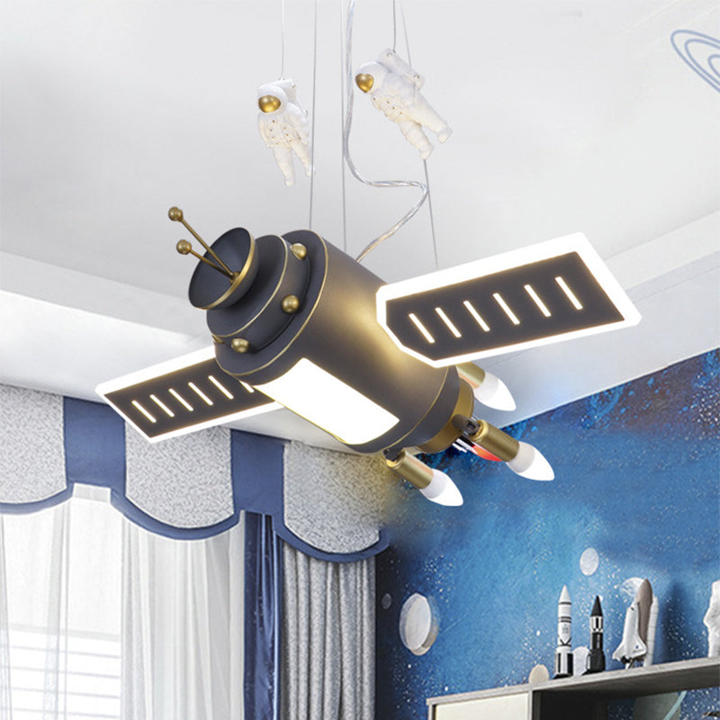 Space Satellite Astronaut Pendant Lamp Kids Resin Dark Grey LED Chandelier Light for Bedroom Clearhalo 'Ceiling Lights' 'Chandeliers' Lighting' options 1909425