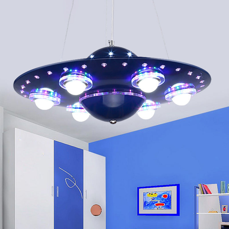 Metal Flying Saucer Hanging Chandelier Cartoon Integrated LED Pendant Ceiling Light in Silver/Dark Blue Dark Blue Clearhalo 'Ceiling Lights' 'Chandeliers' Lighting' options 1909428_33dfcd36-058e-4929-92dc-ede5fb83e961