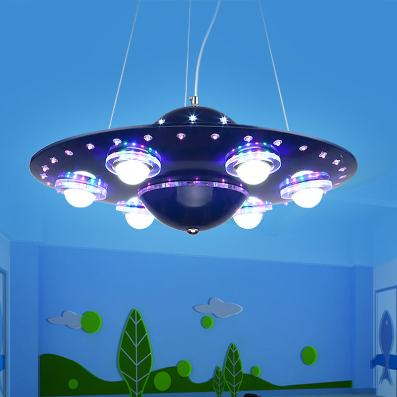 Metal Flying Saucer Hanging Chandelier Cartoon Integrated LED Pendant Ceiling Light in Silver/Dark Blue Clearhalo 'Ceiling Lights' 'Chandeliers' Lighting' options 1909429