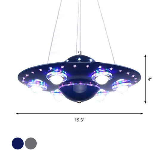 Metal Flying Saucer Hanging Chandelier Cartoon Integrated LED Pendant Ceiling Light in Silver/Dark Blue Clearhalo 'Ceiling Lights' 'Chandeliers' Lighting' options 1909431