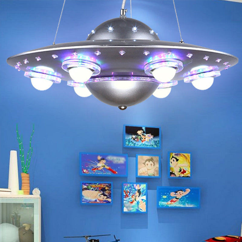 Metal Flying Saucer Hanging Chandelier Cartoon Integrated LED Pendant Ceiling Light in Silver/Dark Blue Clearhalo 'Ceiling Lights' 'Chandeliers' Lighting' options 1909432